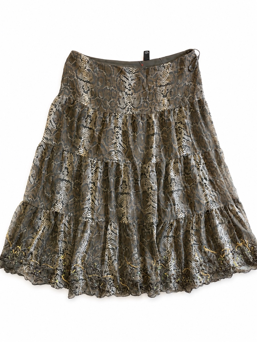 100% Silk I.N.C. Snake Print Tiered Skirt Sz 10 Y2K Boho